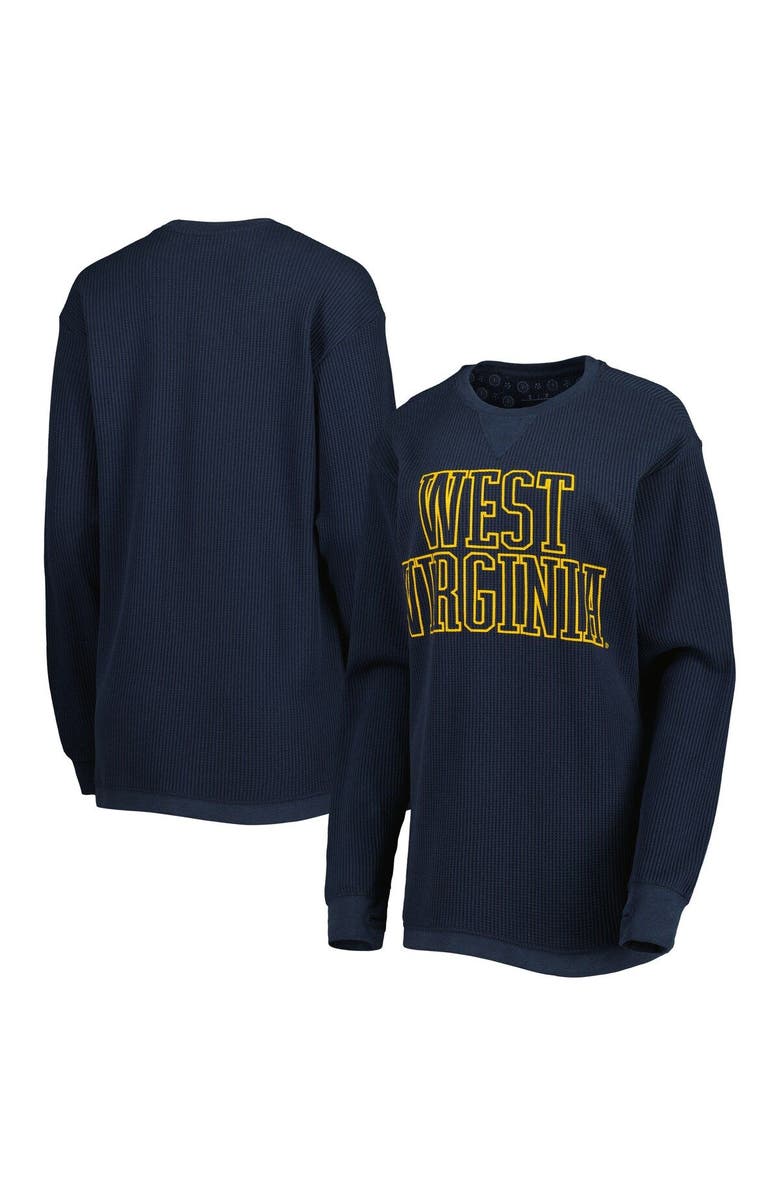 PRESSBOX Women's Pressbox Navy West Virginia Mountaineers Surf Plus Size Southlawn Waffle-Knit Thermal Tri-Blend Long Sleeve T-Shirt, Main, color, Navy