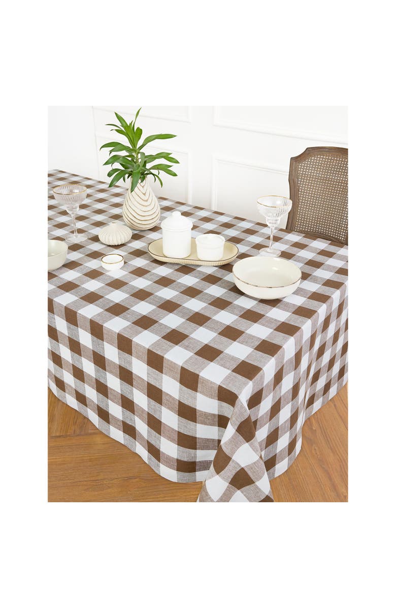 Solino Home Linen Tablecloth - Buffalo Check, Alternate, color, Coco Brown And White