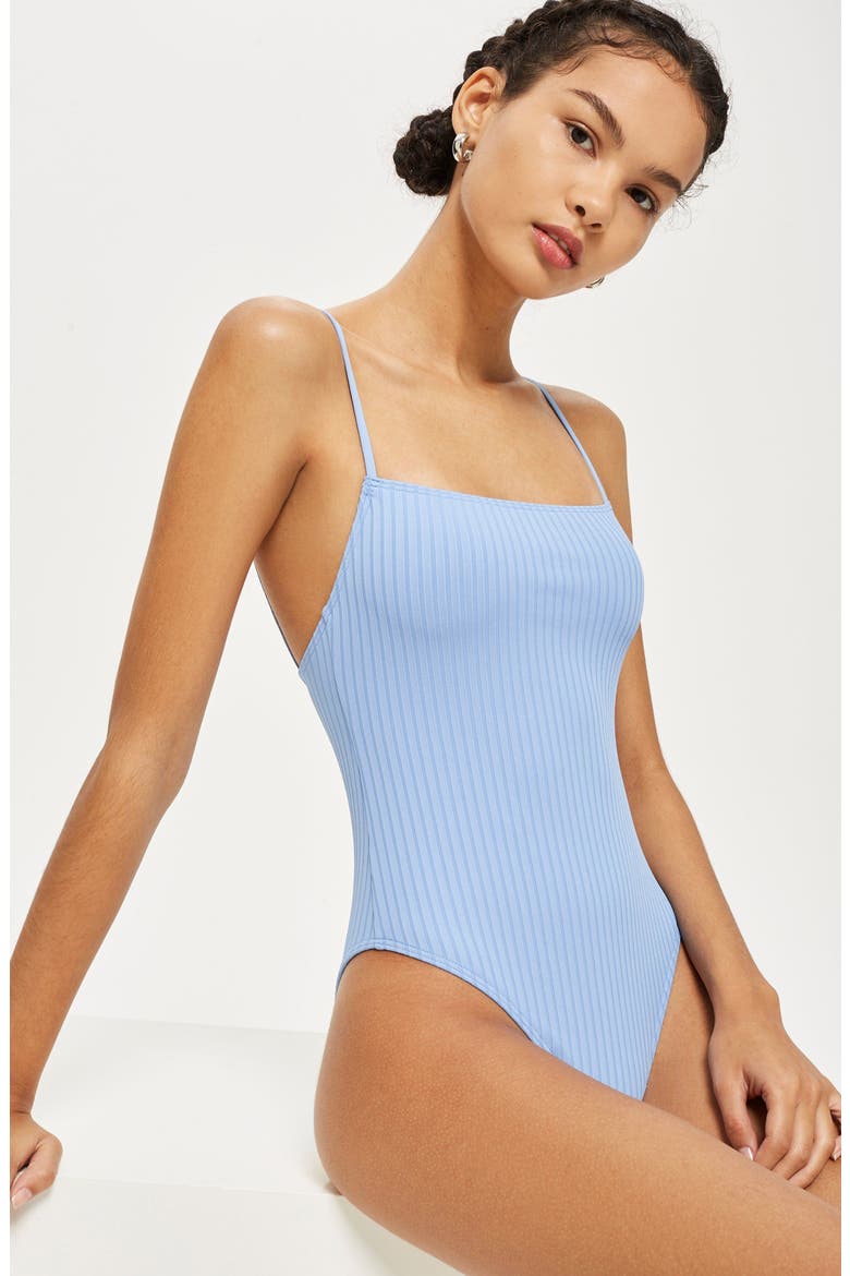 Straight Ribbed One-Piece Swimsuit, Alternate, color, BLUE
