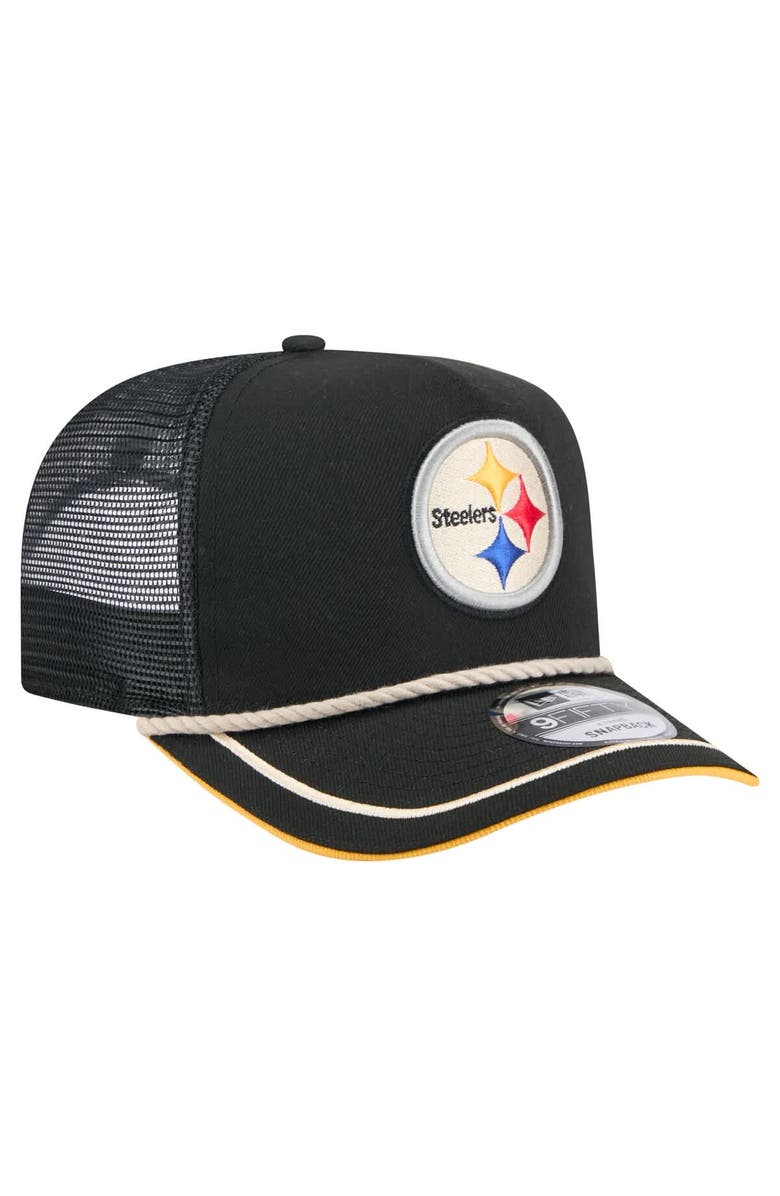 New Era Men's New Era Black Pittsburgh Steelers Vintage Team Rope A-Frame Trucker 9FIFTY Snapback Hat, Alternate, color, 