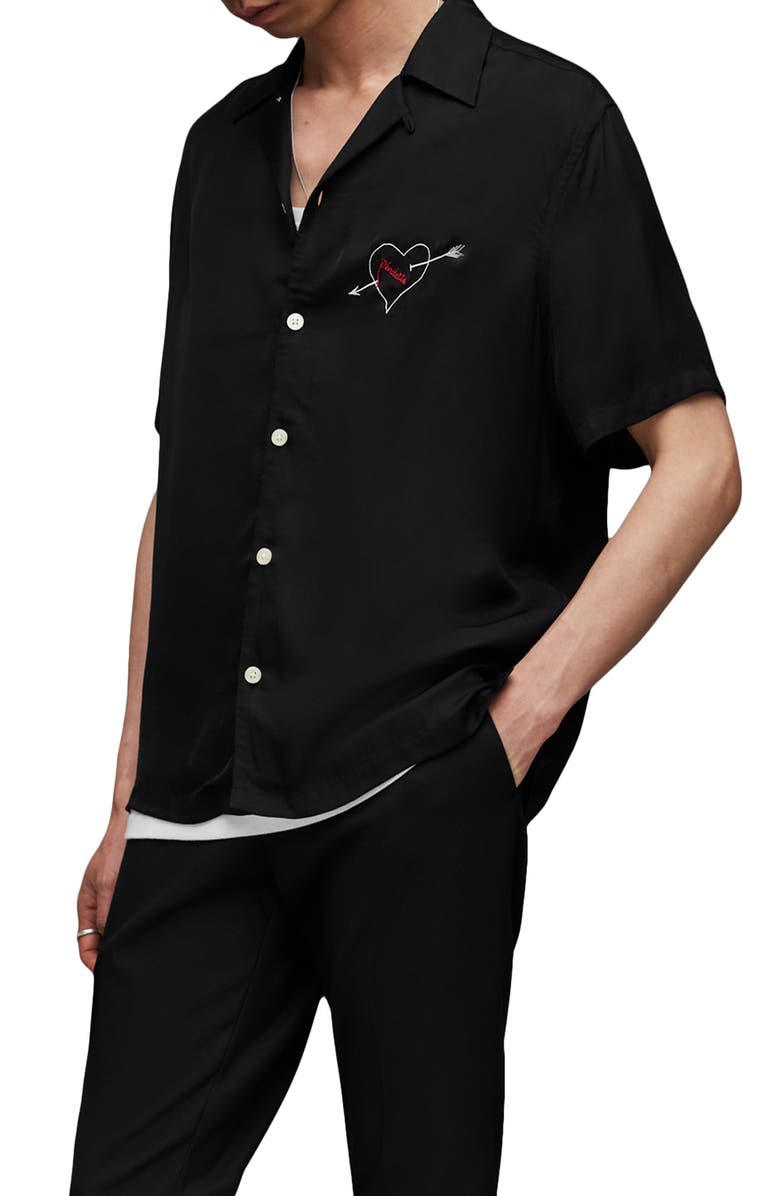 AllSaints Vendetta Embroidered Camp Shirt, Alternate, color, 