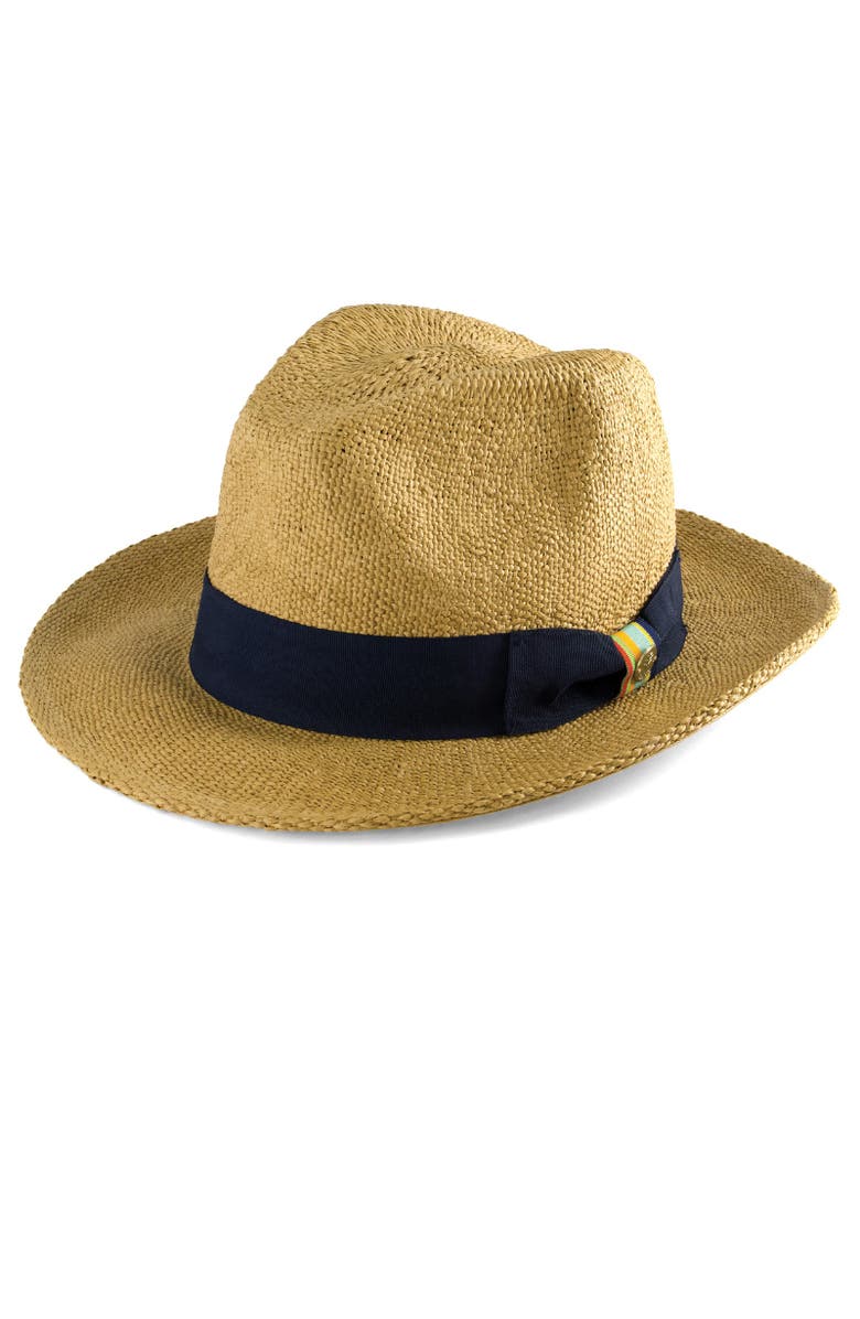 Coolibar Men's Hand Woven Fedora, UPF 50+ Sun Protection, Surf Club, Alternate, color, Toast Brown