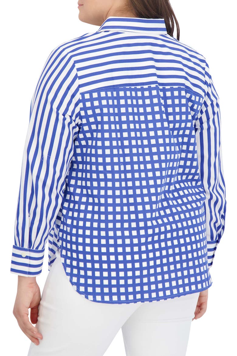 Mixed Stripe Cotton Sateen Button-Up Shirt, Alternate, color, BLUE/WHITE