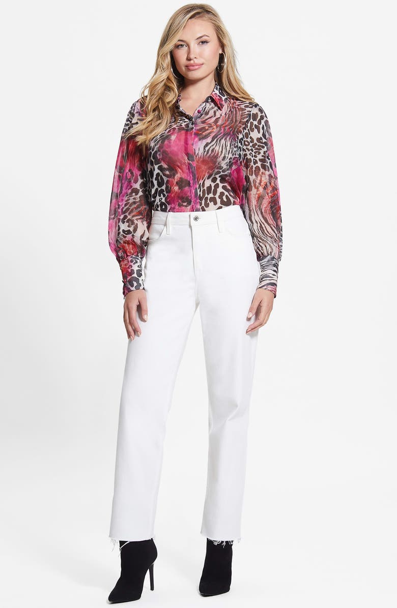 GUESS Raven Chiffon Button-Up Blouse, Alternate, color, Wildcard Print