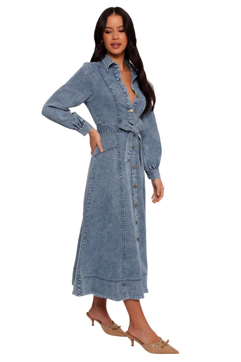 Emberly Three-Quarter Sleeve Stretch Denim Maxi Dress, Alternate, color, DENIM