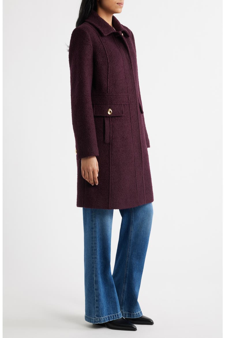 Inset Waist Bouclé Coat, Alternate, color, MERLOT