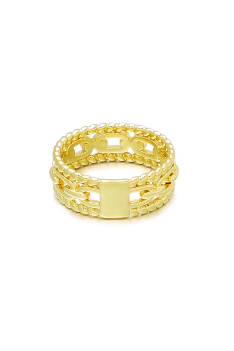 14K Gold Plated Triple Band Ring, Alternate, color, GOLD