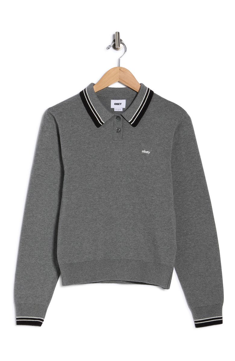 Obey Goalie Cotton Polo Sweater, Main, color, Grey Heather