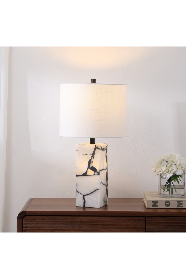 Elizabeth 24.25" Contemporary Coastal Alabaster LED Table Lamp with Body Night Light, Alternate, color, Black/White