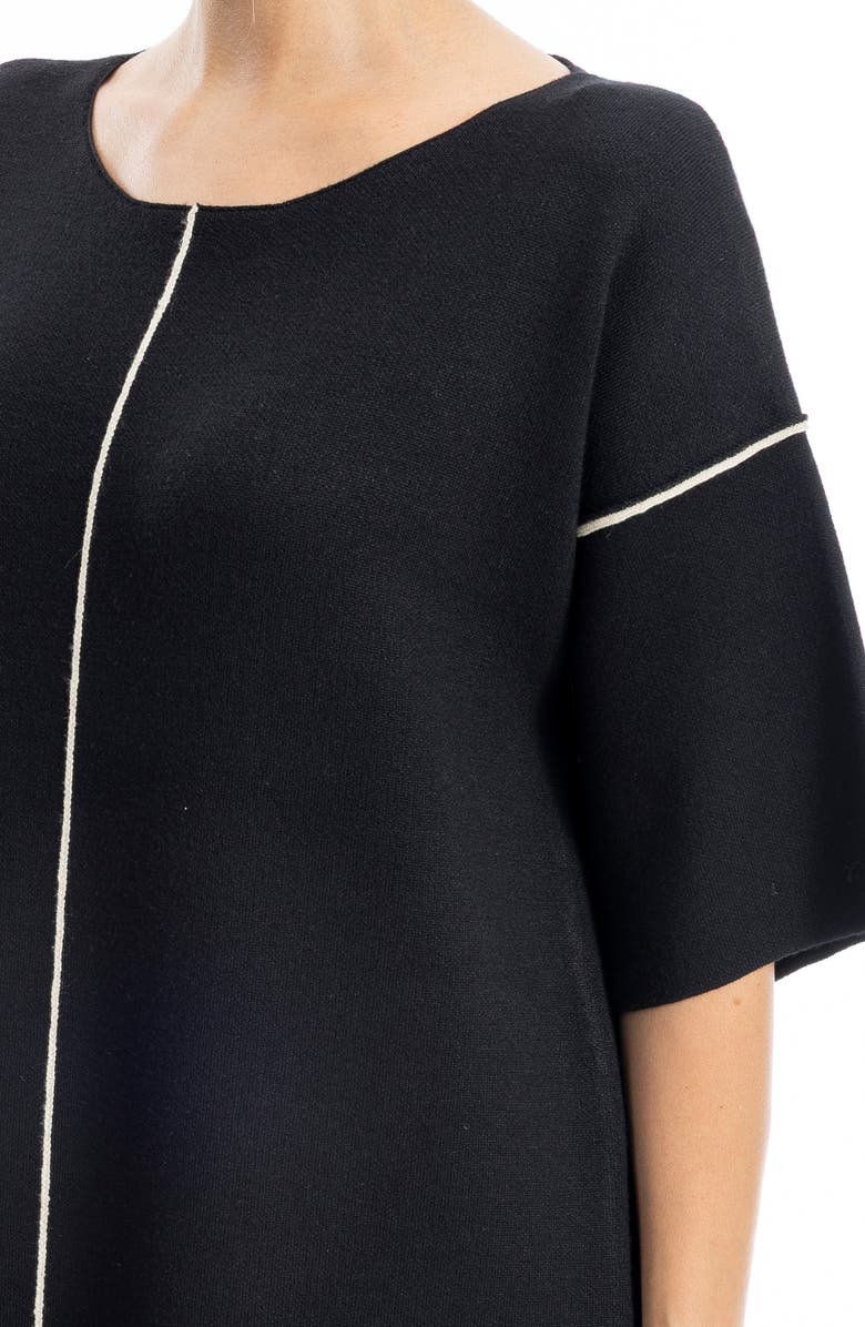 MAX STUDIO Boxy Short Sleeve Sweater Dress, Alternate, color, Black/ Bone