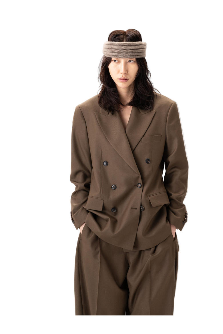 Double-Breasted Cashmere Suit Blazer, Main, color, sepia