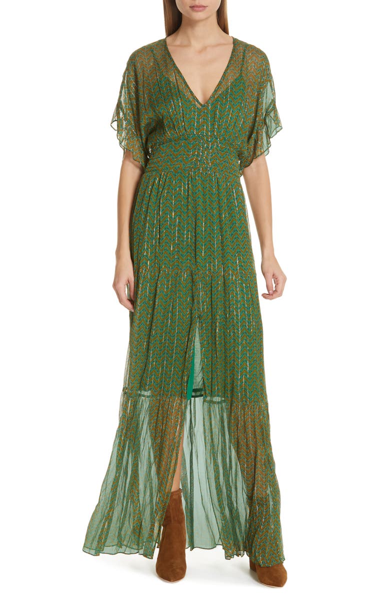 ba&sh Wanda Metallic Accent Maxi Dress, Main, color,