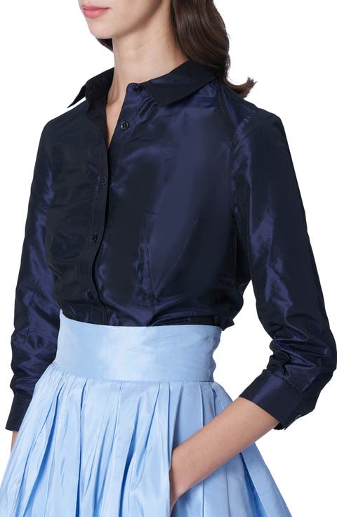 Three Quarter Sleeve Silk Button-Up Shirt
