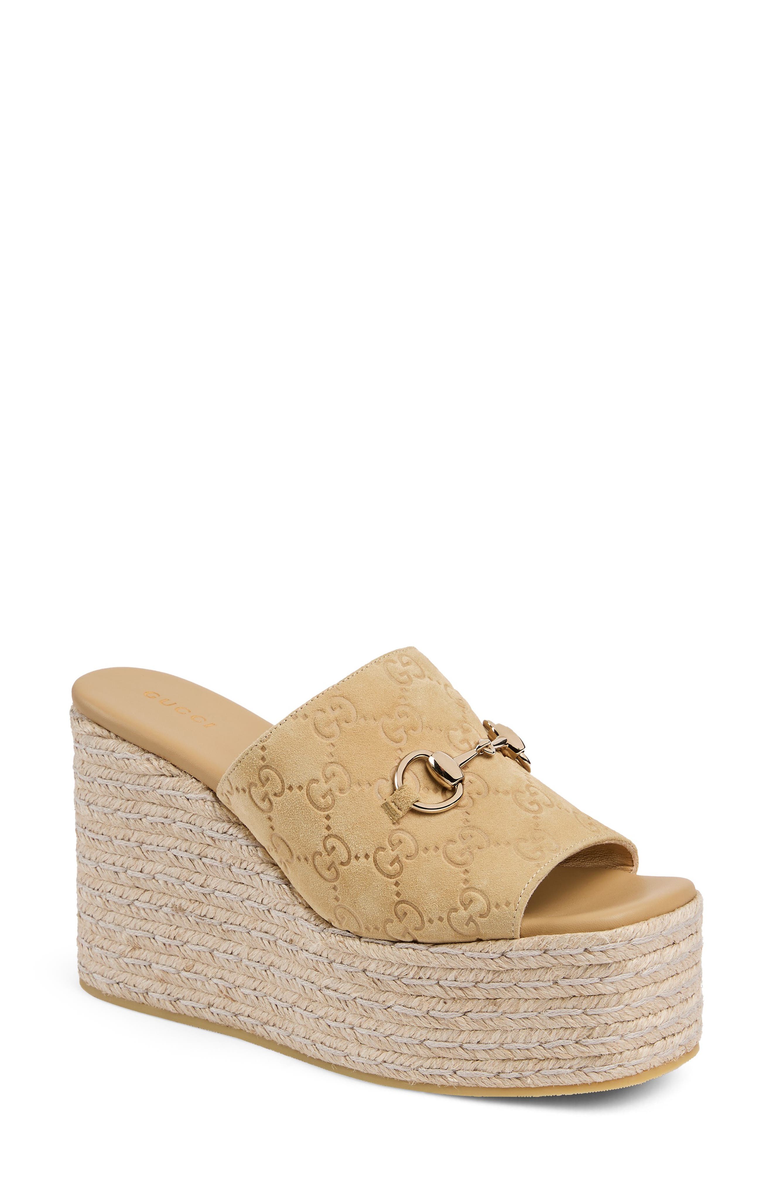 Gucci Carmen Espadrille Wedge Sandal, Main, color, Beige