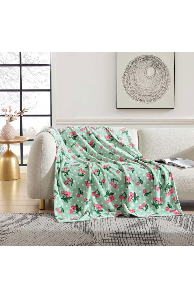 Betsey Johnson Cherry Dot Throw Blanket, Alternate, color, Lt-Pastel Green