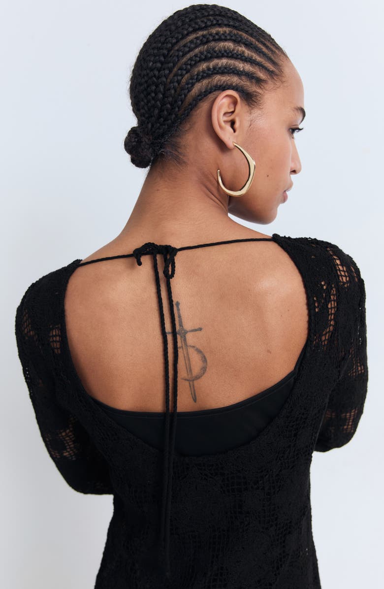 MANGO Long Sleeve Open Stitch Minidress, Alternate, color, Black