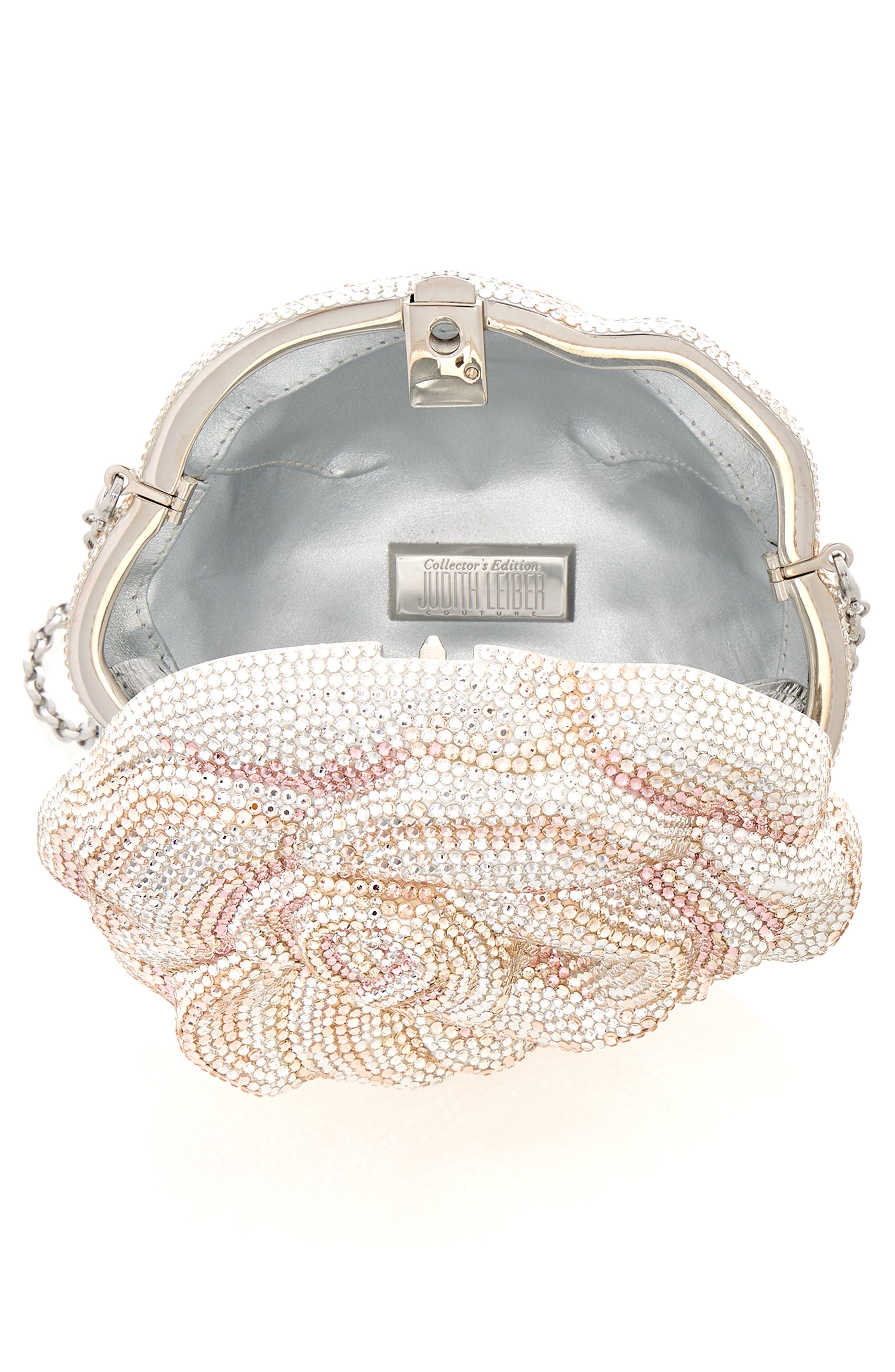 JUDITH LEIBER COUTURE Rose Crystal Embellished Clutch, Alternate, color, Silver Blush Multi