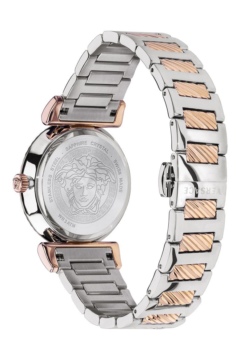 V-Motif Two-Tone Stainless Steel Bracelet Watch, 35mm, Alternate, color, BLUE/TWO TONE