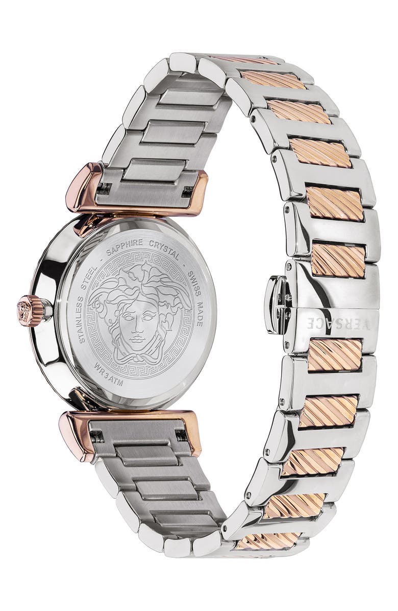 Versace V-Motif Two-Tone Stainless Steel Bracelet Watch, 35mm, Alternate, color, Blue/Two Tone
