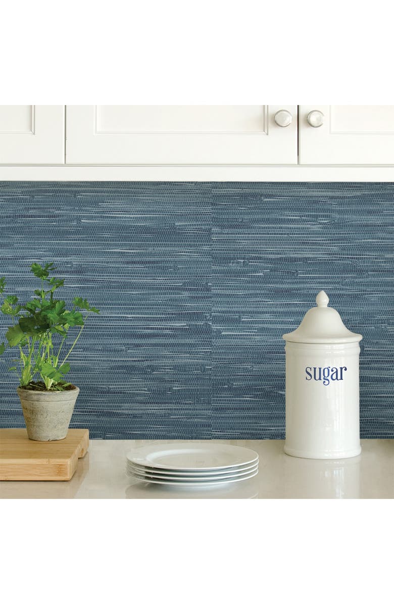 Wallpops Navy Grassweave Peel & Stick Wallpaper, Alternate, color, Blue