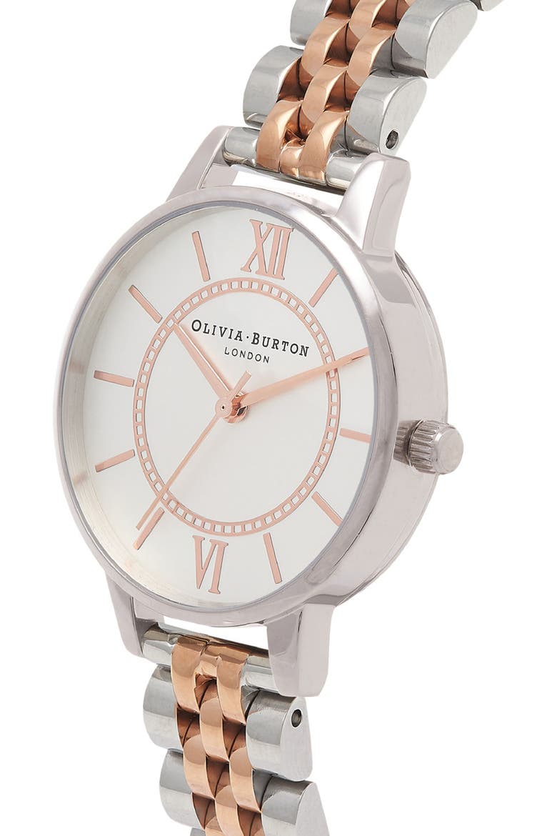 Wonderland Bracelet Watch, 30mm, Alternate, color, ROSE GOLD/ SILVER