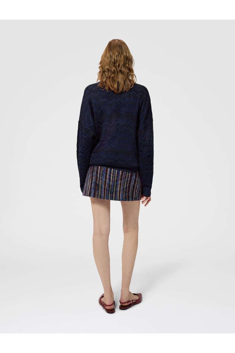 Wool And Viscose Mini Skirt With Woven Motif, Alternate, color, Blue & Multicoloured