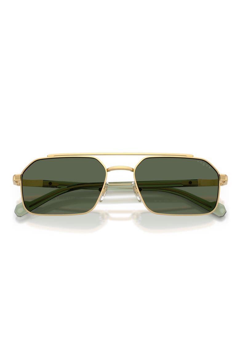 57mm Irregular Rectangular Sunglasses, Alternate, color, GOLD / DARK GREEN