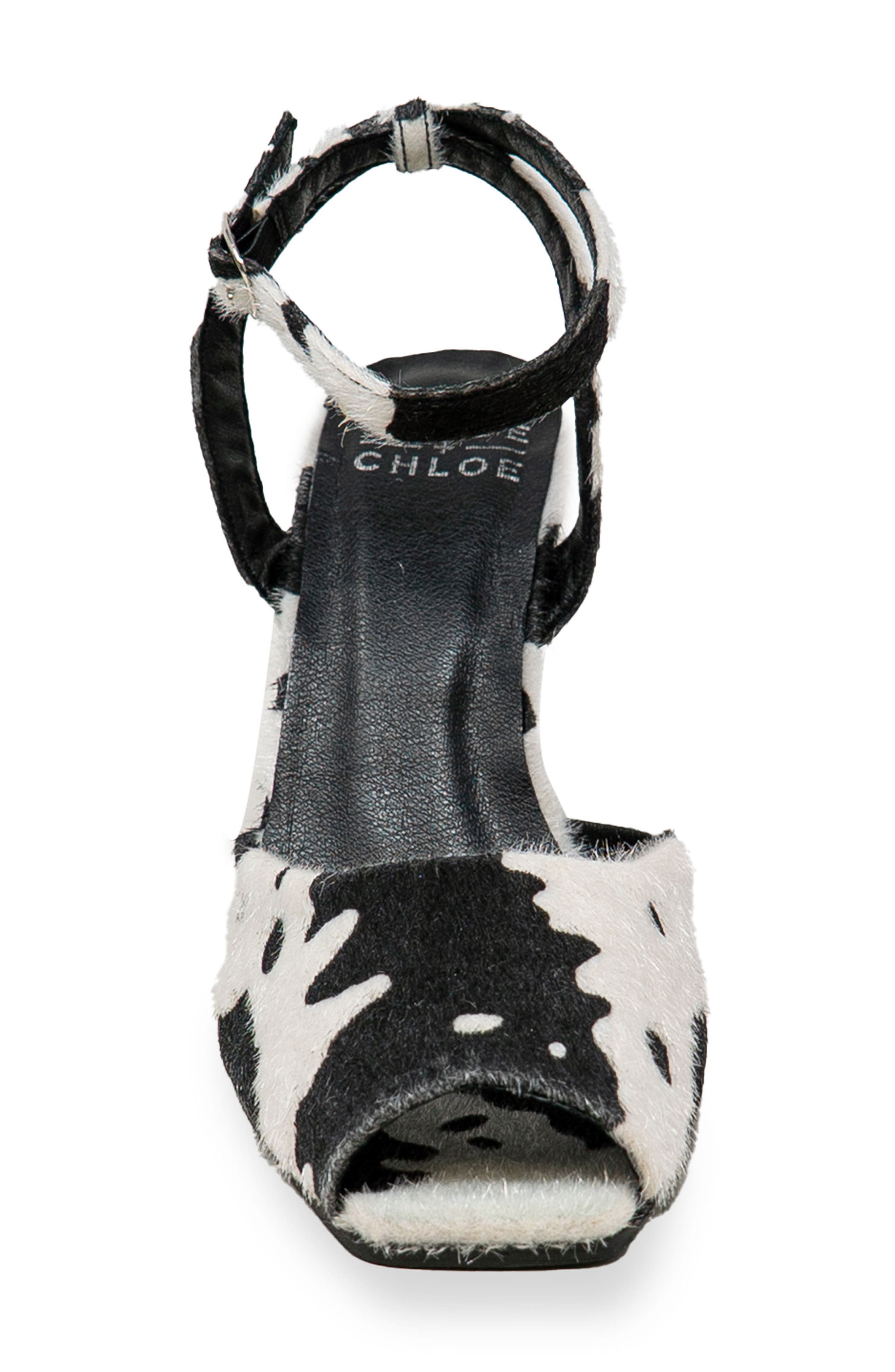 CHASE AND CHLOE Peep Toe Wedge Sandal, Alternate, color, Black/ White Cow