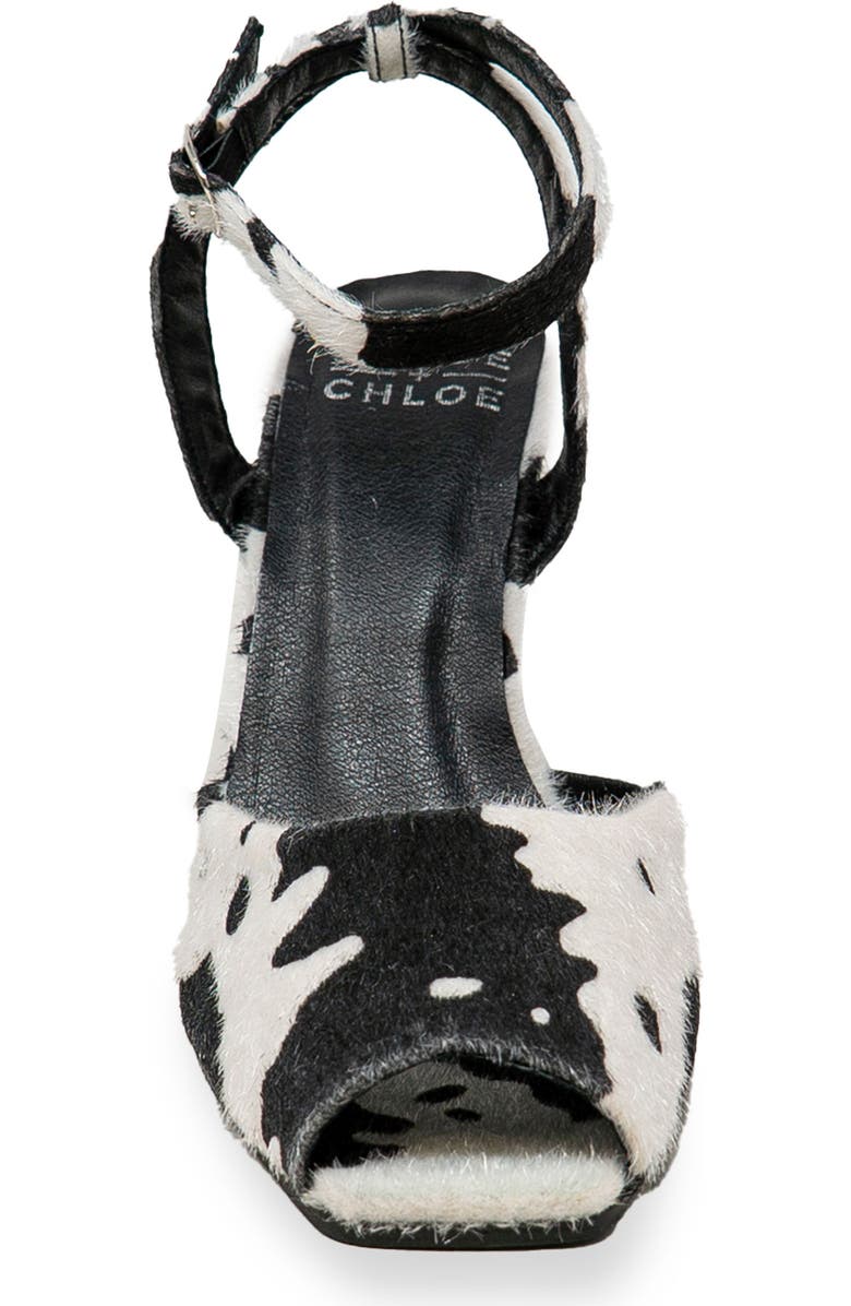 CHASE AND CHLOE Peep Toe Wedge Sandal, Alternate, color, Black/ White Cow