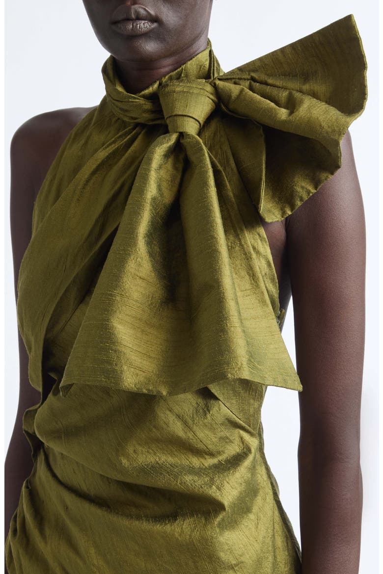 Bow Neck Silk Halter Top, Alternate, color, CALLALOO