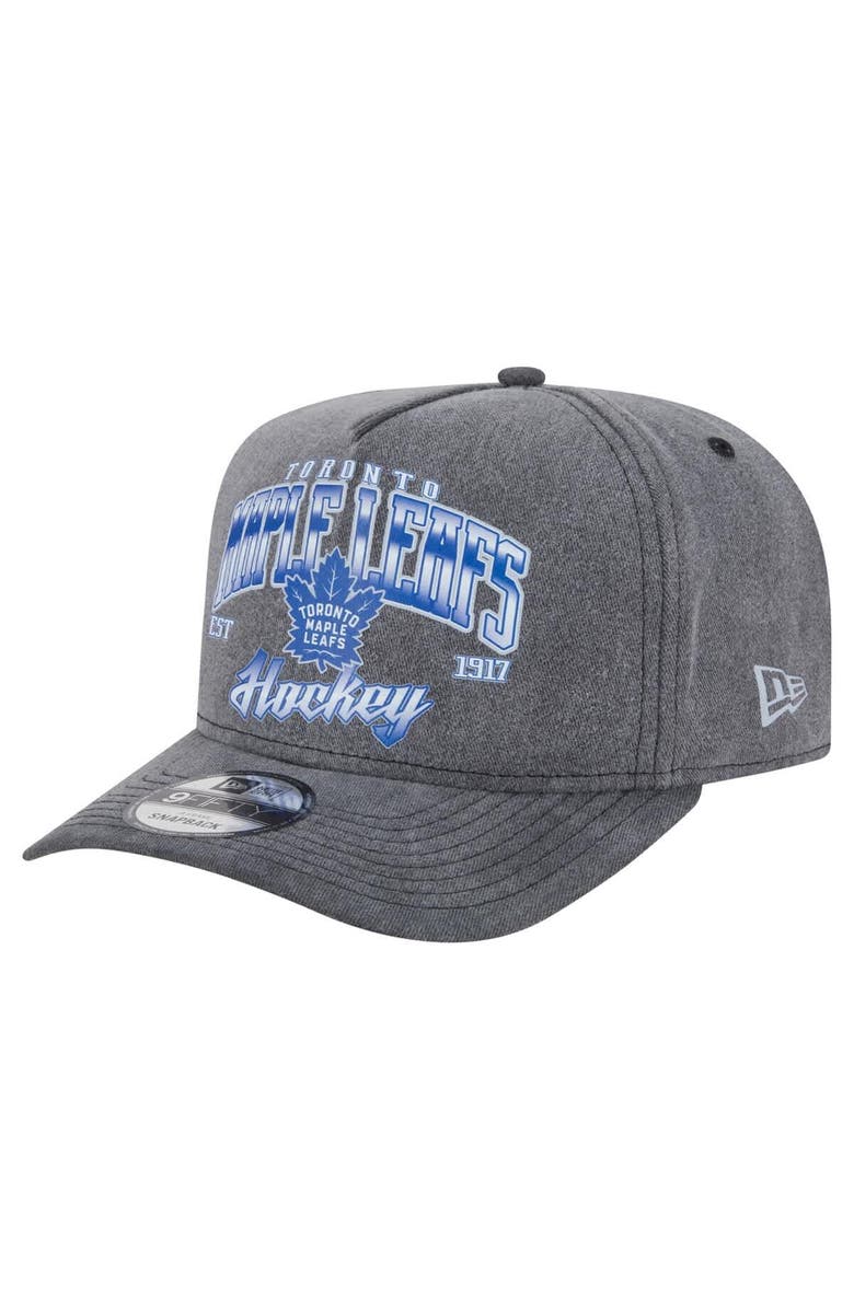 New Era Men's New Era Charcoal Toronto Maple Leafs Throwback Washed A-Frame Pre-Curved 9FIFTY Snapback Hat, Main, color,