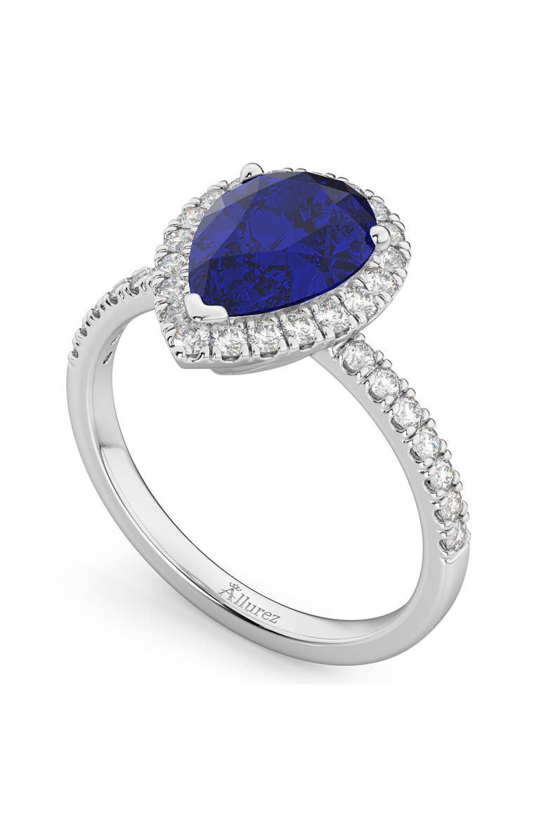 Pear Halo Blue Sapphire & Diamond Engagement Ring 14K, Alternate, color, 3.01ct/White Gold