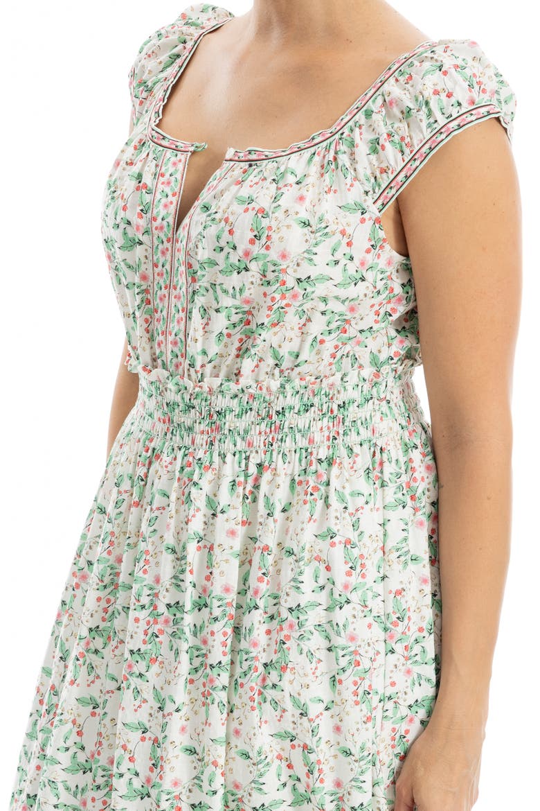 Cap Sleeve Tiered Midi Dress, Alternate, color, CREAM/ POPPY CHERRY BLOSSOMS