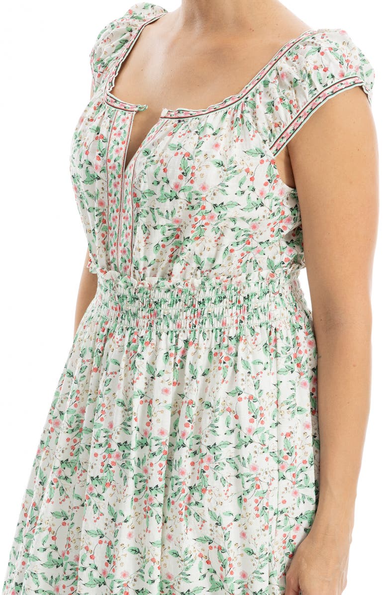 MAX STUDIO Cap Sleeve Tiered Midi Dress, Alternate, color, Cream/ Poppy Cherry Blossoms