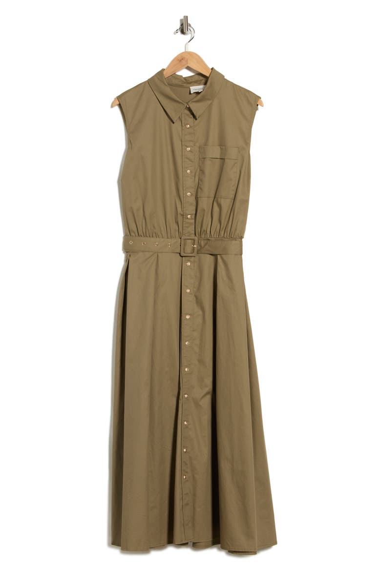 Belted Button Down Midi Dress, Main, color, OLIVE