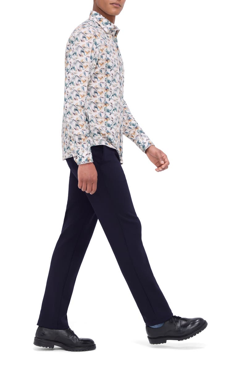 Bugatchi Julian Shaped Fit Abstract Print Stretch Button-Up Shirt, Alternate, color, Desert