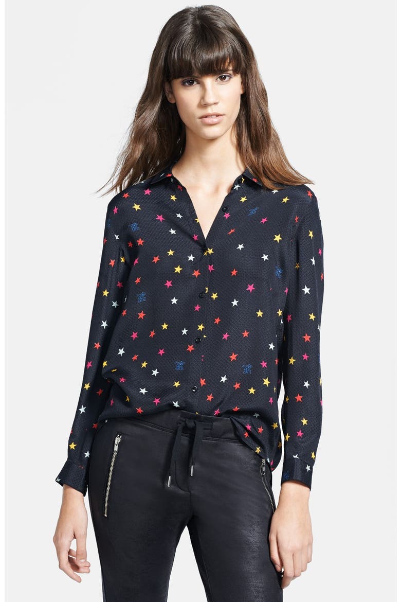 Star Print Cloqué Dobby Blouse, Main, color, BLACK