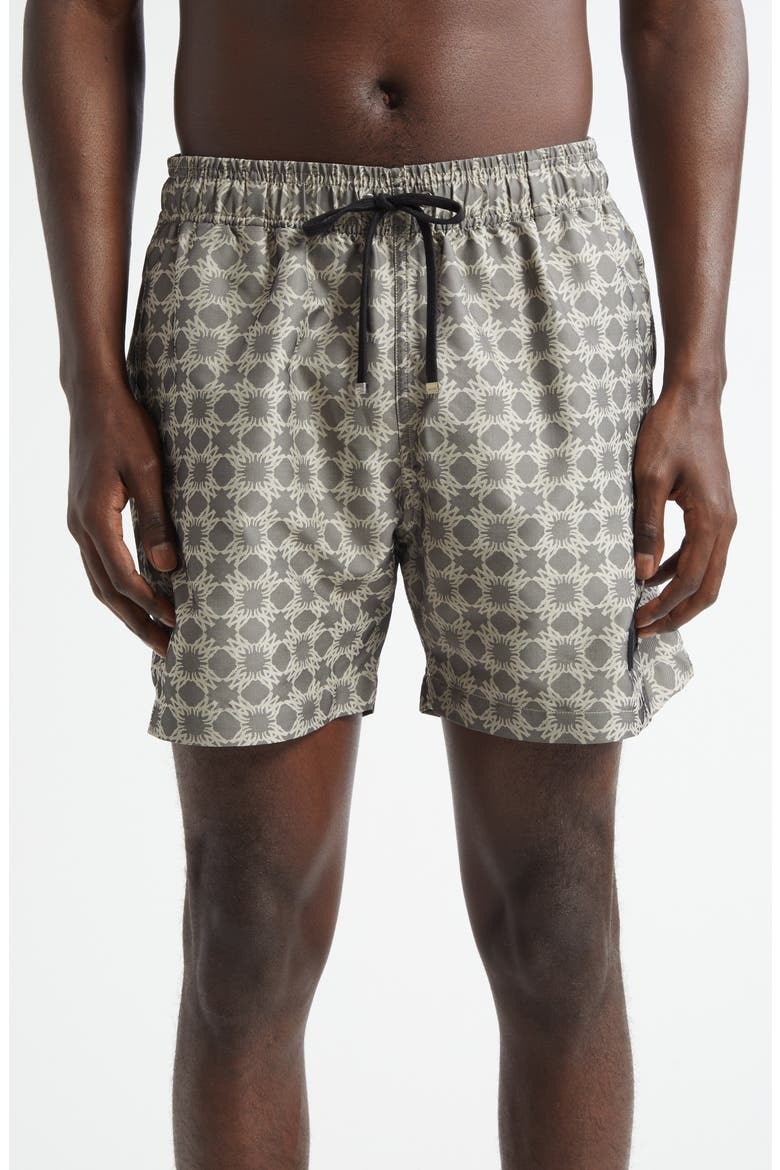 MA Quad Monogram Print Swim Trunks, Main, color, BLACK
