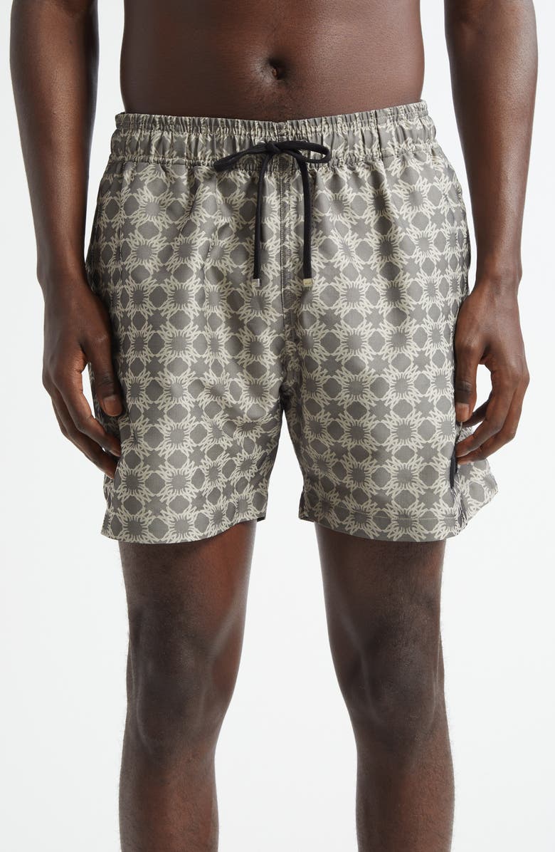 AMIRI MA Quad Monogram Print Swim Trunks, Main, color, Black