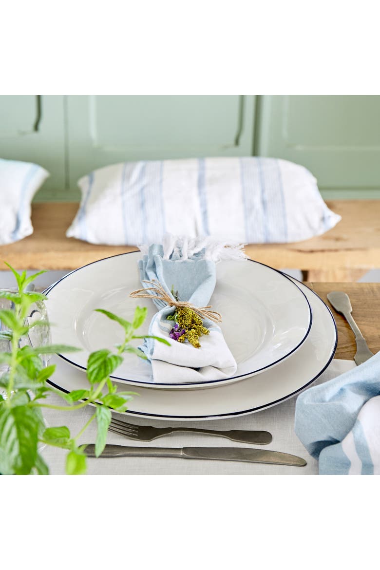 Beja Set/6 dinner plates, Alternate, color, White & blue