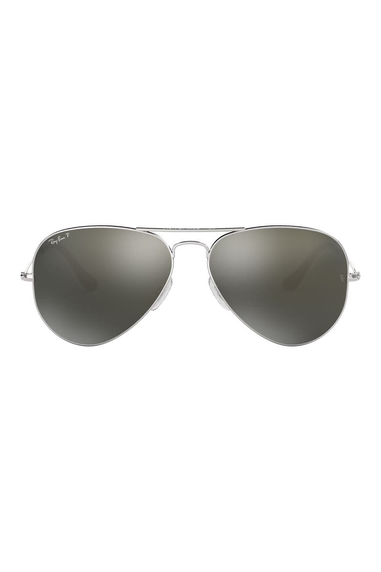 Standard Icons 58mm Mirrored Polarized Aviator Sunglasses, Main, color, GREY SILVE