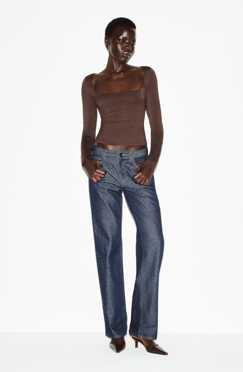 Skims Smooth Layers Square Neck Long Sleeve Top In Brown