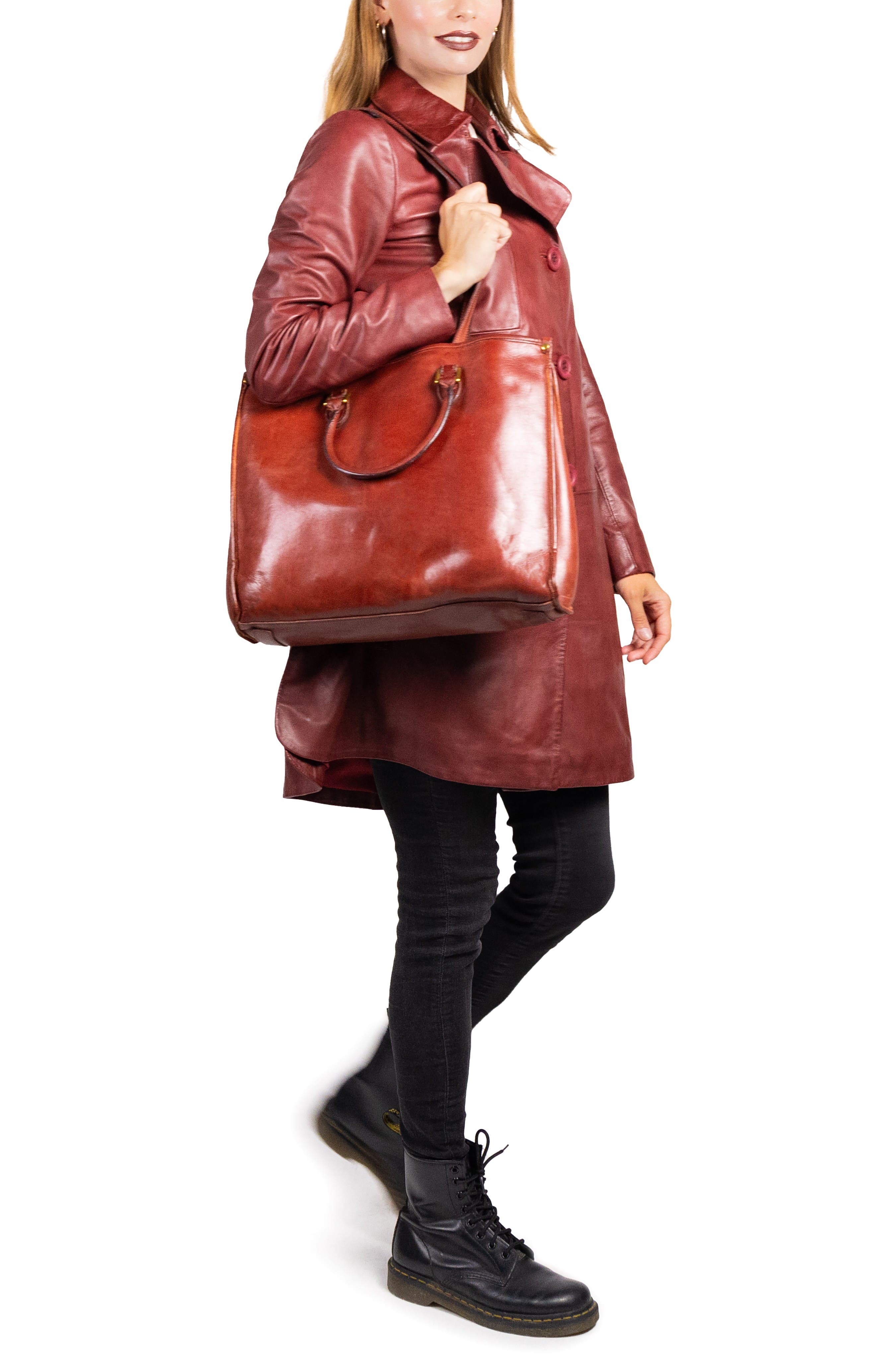 OLD TREND Clivia Genuine Leather Structured Carryall Tote, Alternate, color, Brown