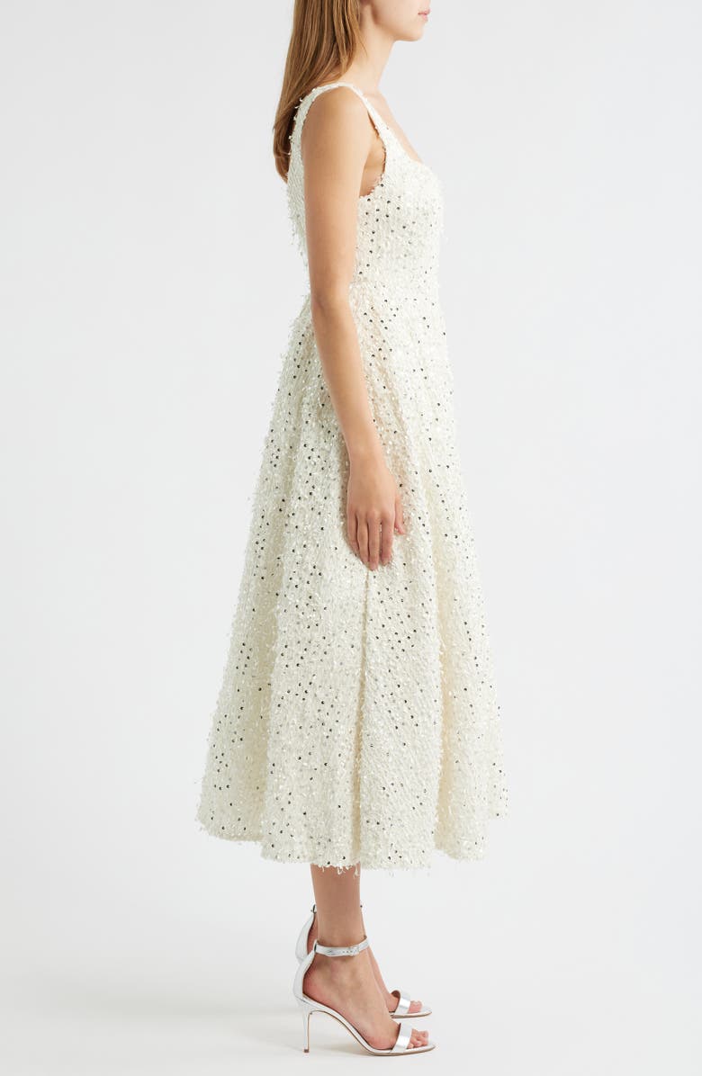 Sonya Moda Valentino Sequin Tweed Midi Dress, Alternate, color, Pearl