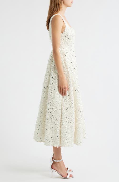 Sonya Moda Valentino Sequin Tweed Midi Dress In White
