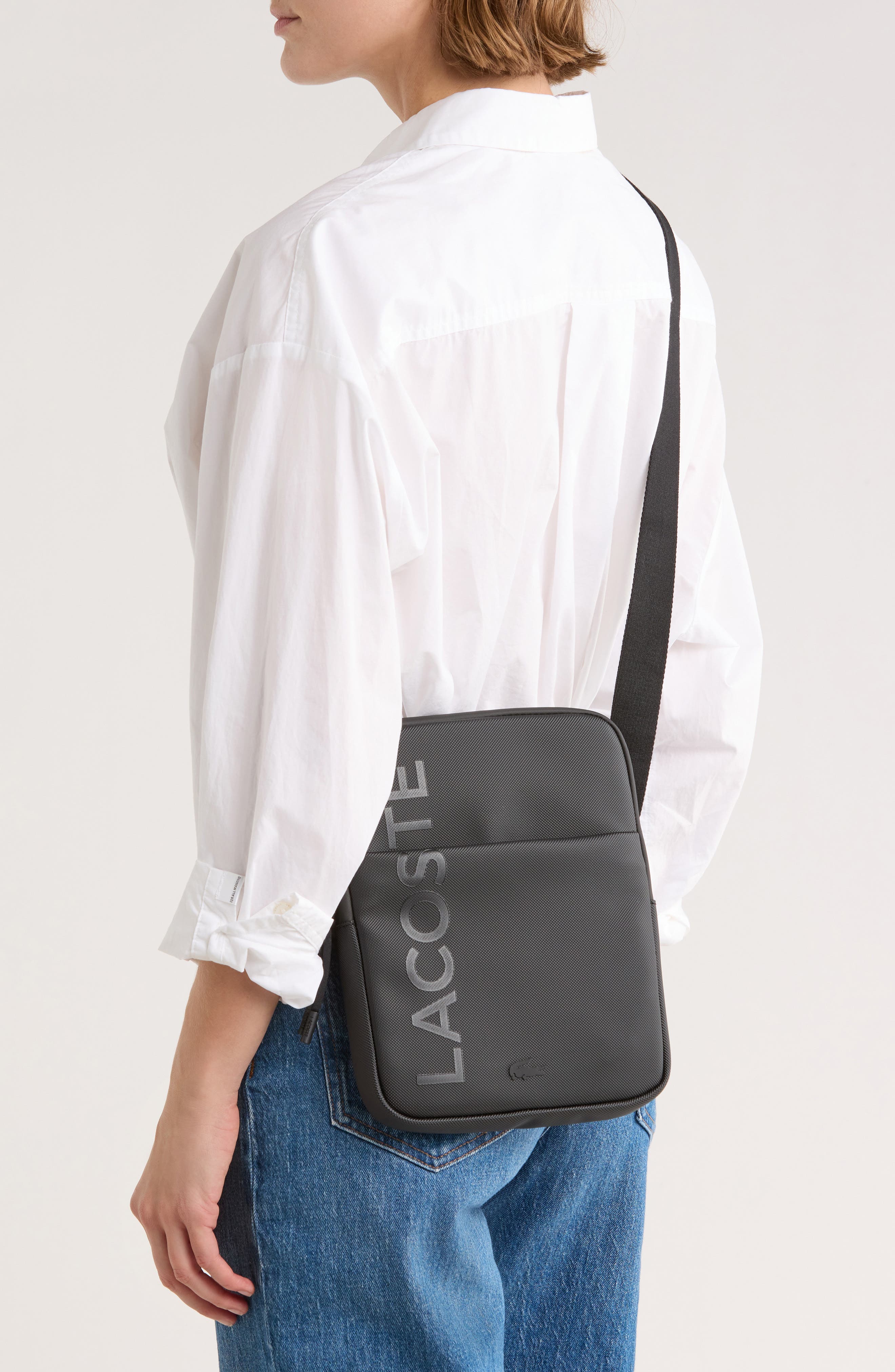 Lacoste Flat Crossover Bag, Alternate, color, Black