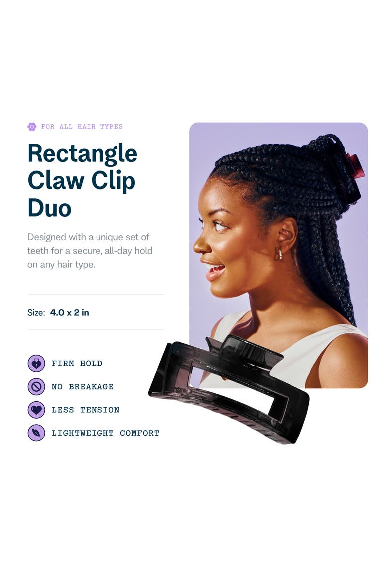 Rectangle Claw Clip Duo, Alternate, color, Black