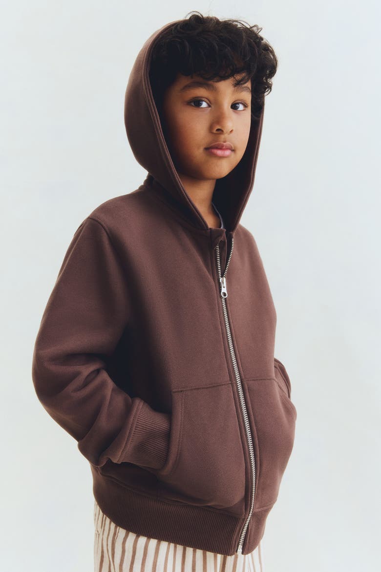 Cotton Zip-through Hoodie, Alternate, color, Brown