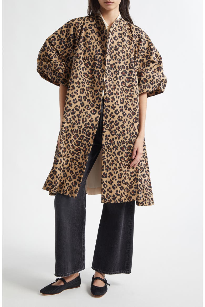 Josephine Gathered Sleeve Cotton Coat, Main, color, CHEETAH