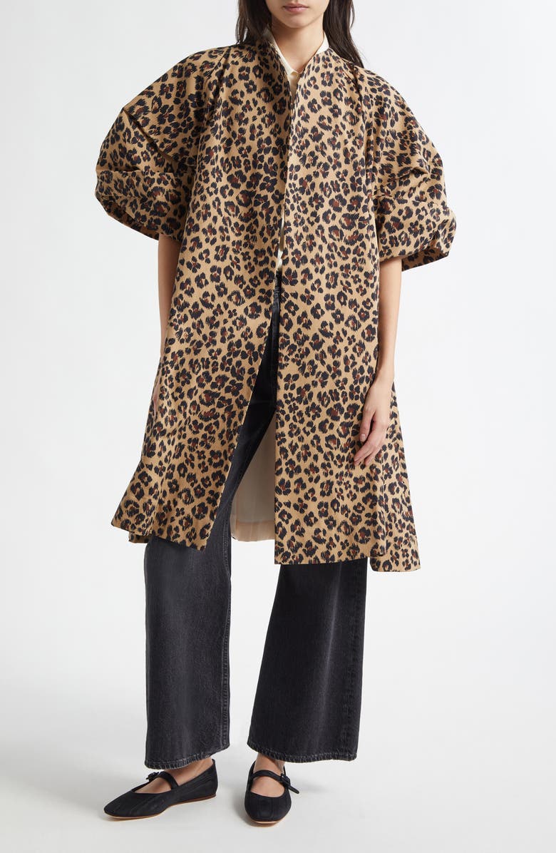 MILLE Josephine Gathered Sleeve Cotton Coat, Main, color, Cheetah